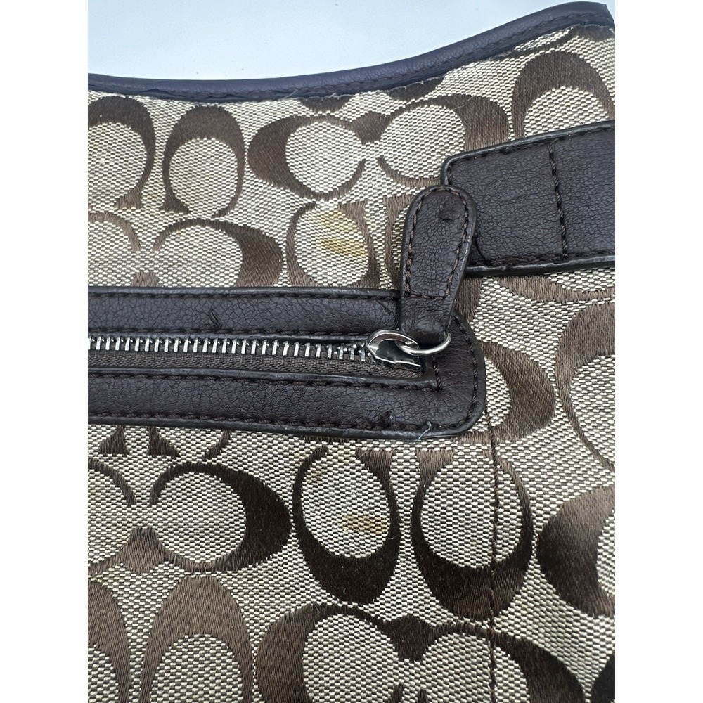 Coach Signature Soho Hobo Shoulder Bag Brown Khaki Canvas Leather Buckle Trim 14 - Picture 9 of 16